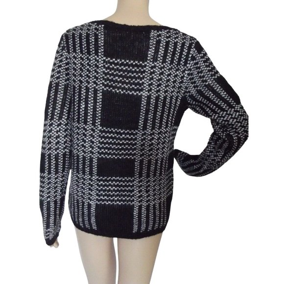 New York Laundry Sweater Womens Sz Small Wool Blend black white checkered plaid - Picture 5 of 9